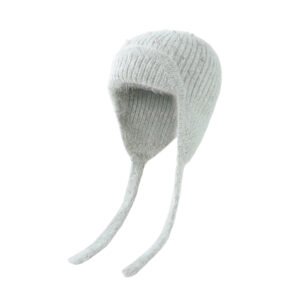Women's Winter Knitted Hat with Ear Flaps and Pearl Decor