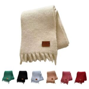 Handmade Soft Knitted Scarf with Fringe - Multi-Color Warm Winter Scarf for Women, Cozy Fashion Accessory with Leather Label