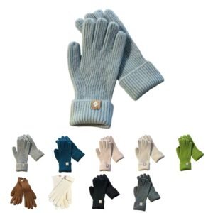 Premium Cashmere-Blend Knitted Gloves for Women - Multi-Color Winter Warm Gloves with Elegant Logo Detail, Touchscreen Compatible