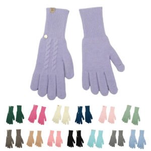 Women's Cable Knit Cashmere Feel Touchscreen Gloves - Multiple Colors Warm Winter Gloves with Button Detail
