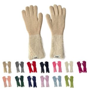 Luxury Knitted Long Cuff Gloves with Fuzzy Detail - Touchscreen Compatible Winter Gloves for Women in Multiple Colors
