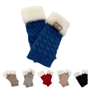 Cable Knit Sherpa Lined Fingerless Gloves for Women - Warm Winter Knitted Mitten Gloves with Multiple Colors