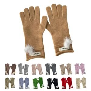 Doria Dore Women's Knitted Gloves with Fluffy Pom Poms - Multiple Chic Colors, Warm & Stylish Winter Accessory
