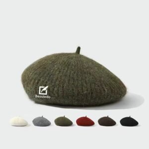 Beauledo Textured Wool Beret – French Style Fluffy Artist Cap Adjustable One-Size Autumn Winter Fashion Headwear Multiple Solid Colors