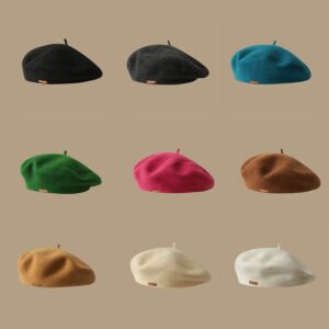 Vibrant Wool Felt Beret – Classic French Style Artist Cap with Mini Label Detail Adjustable One-Size Autumn Winter Fashion Headwear Multiple Bold & Neutral Colors