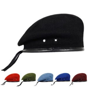 Military-Style Wool Beret with Leather Trim – Adjustable Tassel Detail Artist Cap Autumn Winter Fashion Headwear Multiple Solid Colors