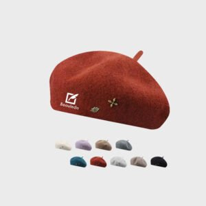 Beauledo Decorative Wool Beret – French Style Artist Cap with Metal Bee & Leaf Details Adjustable One-Size Autumn Winter Fashion Headwear Multiple Solid Colors