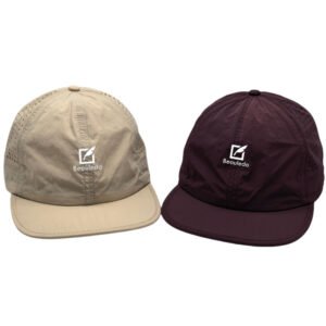 Beauledo Perforated 5-Panel Cap - Breathable Lightweight Outdoor Hat (Beige/Burgundy)