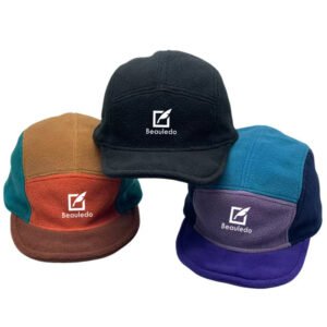 Beauledo Fleece 5-Panel Cap | Warm Color-Block Winter Hats (Black/Brown/Turquoise-Purple)