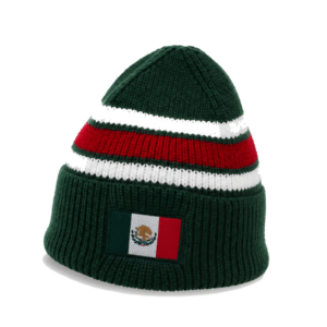 Mexico Flag Striped Cuffed Beanie Hat, National Eagle Embroidered Knitted Winter Skull Cap for Men Women