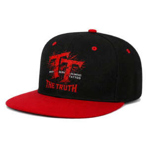 The Truth Unlimited Tattoo Crack Print Black Red Flat Bill Snapback Cap – Gothic Streetwear Hip Hop Adjustable Baseball Hat for Daily Outfits & Tattoo Lovers