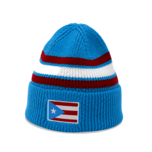 Puerto Rico Flag Striped Cuffed Beanie Hat, National Flag Patch Knitted Winter Skull Cap for Men Women