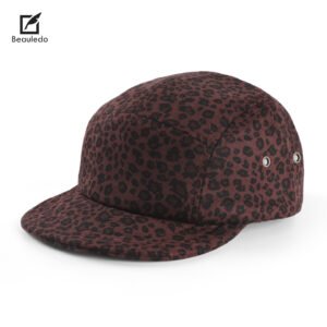 Vintage Cheetah Leopard Print 5 Panel Camper Cap, Soft Suede Foldable Short Brim Adjustable Outdoor Travel Hat For Women