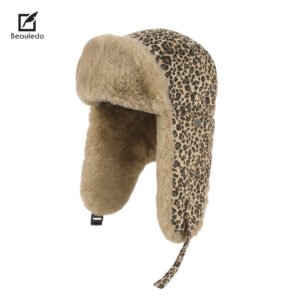 2026 New Leopard Print Trapper Hat Unisex, Faux Fur Lined Ushanka Winter Hat Windproof Ear Flaps Warm Ski Cap for Outdoor Snow Travel Cycling