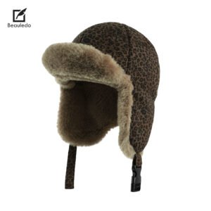 Wholesale 5 Colors Leopard Print Suede Earflap Trapper Hat, Thick Plush Lined Winter Ushanka Hat Support Custom Logo OEM ODM