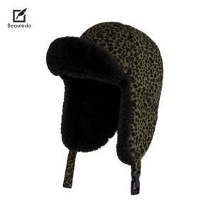 Retro Cheetah Leopard Print Trapper Hat, Soft Suede Plush Lined Winter Ear Flap Hat, Versatile Cold Weather Fashion Hat For Ladies