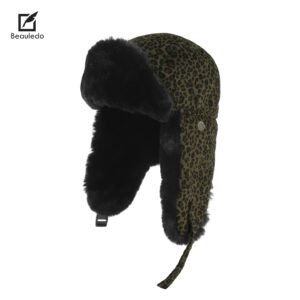 Warm Winter Leopard Print Trapper Hat, Faux Fur Lined Windproof Earflap Ushanka Hat for Snow Outdoor Adventure