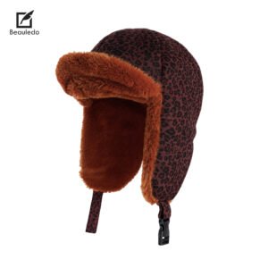 Thick Warm Leopard Print Suede Trapper Hat, Windproof Earflap Ushanka Winter Hat With Multi Wearing Styles