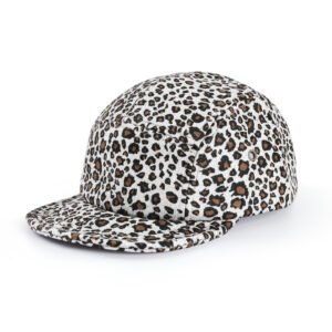 Low Saturation Vintage Cheetah Print Suede 5 Panel Cap, Foldable Adjustable Short Bill Camping Hat For Street Style Women