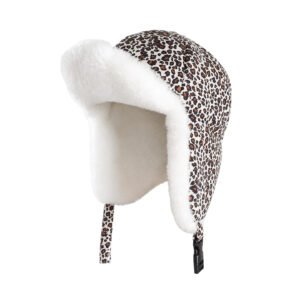 Vintage Leopard Print Suede Trapper Hat, Thick Faux Rabbit Fur Lined Winter Earflap Hat Multi Ways Wear Cold Weather Ski Hat For Women