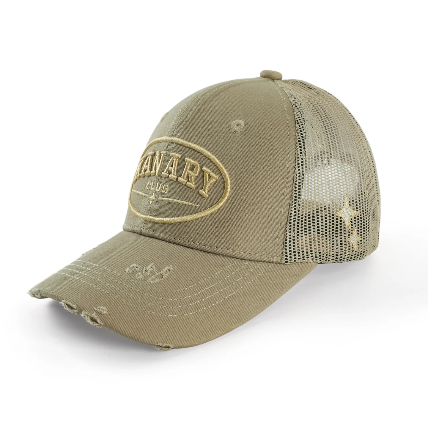 Olive trucker cap with a woven patch