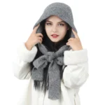 Women’s Winter Knitted Hat Scarf Set with Hood and Pearl Accents - image 5