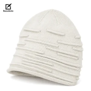 White 100% Acrylic Knit Beanie Unisex Stretch Warm Winter Hat One Size