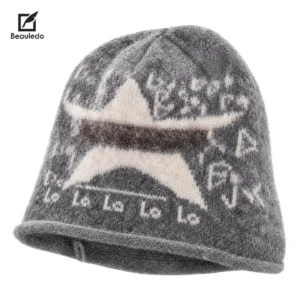 Unisex Y2K Star Jacquard Knitted Beanie, Rolled Brim Warm Knit Bucket Hat for Fall Winter