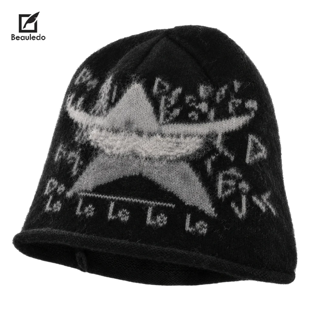Y2K Graffiti Star Jacquard Knit Bucket Beanie, Vintage 90s Streetwear Warm Knitted Hat for Men Women
