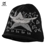 Y2K Graffiti Star Jacquard Knit Bucket Beanie, Vintage 90s Streetwear Warm Knitted Hat for Men Women