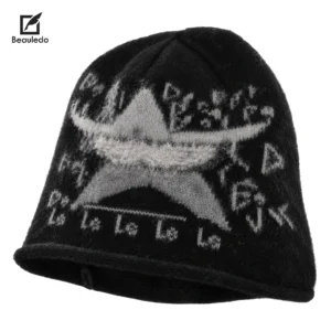 Y2K Graffiti Star Jacquard Knit Bucket Beanie, Vintage 90s Streetwear Warm Knitted Hat for Men Women