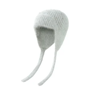 Women’s Winter Knitted Hat with Ear Flaps and Pearl Decor