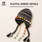 Grey Ombre Knit Earflap Beanie, Faux Fur Pom Pom Braided Tassel Winter Trapper Hat for Women - image 9
