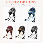 Grunge Aesthetic Striped Winter Knit Hat, Cute Pom Pom Beanie with Ear Covers & Braided Tassels, Outdoor Ski Warm Hat for Gir
